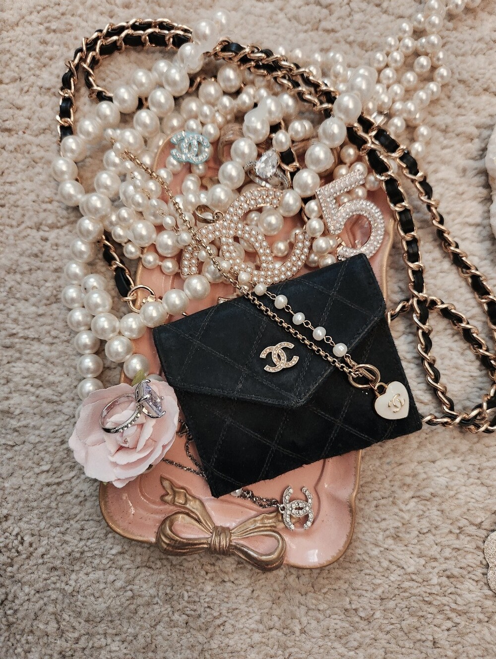 CHANEL Black Quilted Silk Mini Coin Purse with Chain